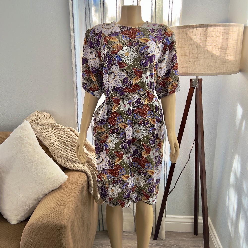 Vintage Floral Short Sleeve Pencil Dress Plus Size 18 Lorac Original Lady Carol